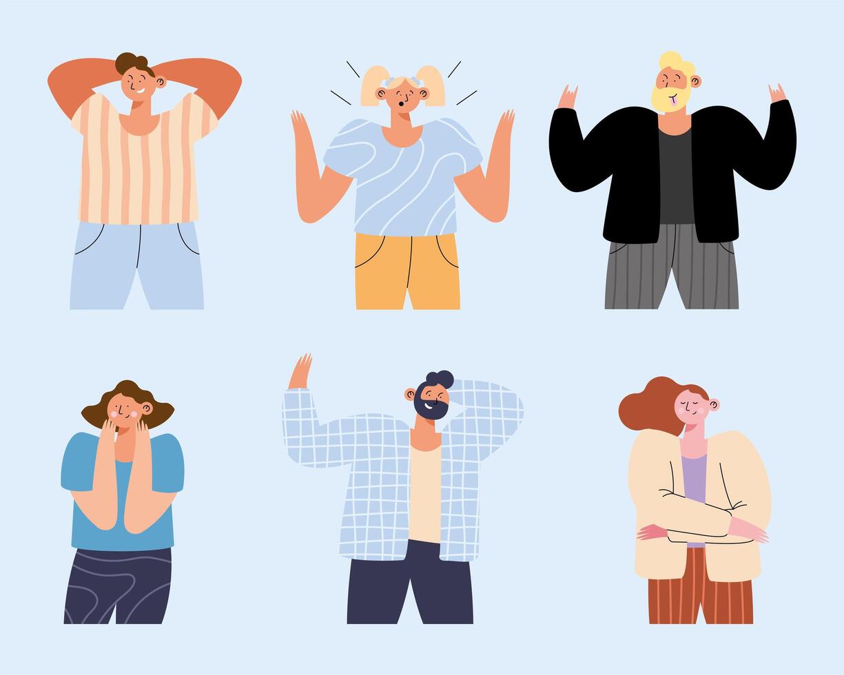 six people gestures characters vector