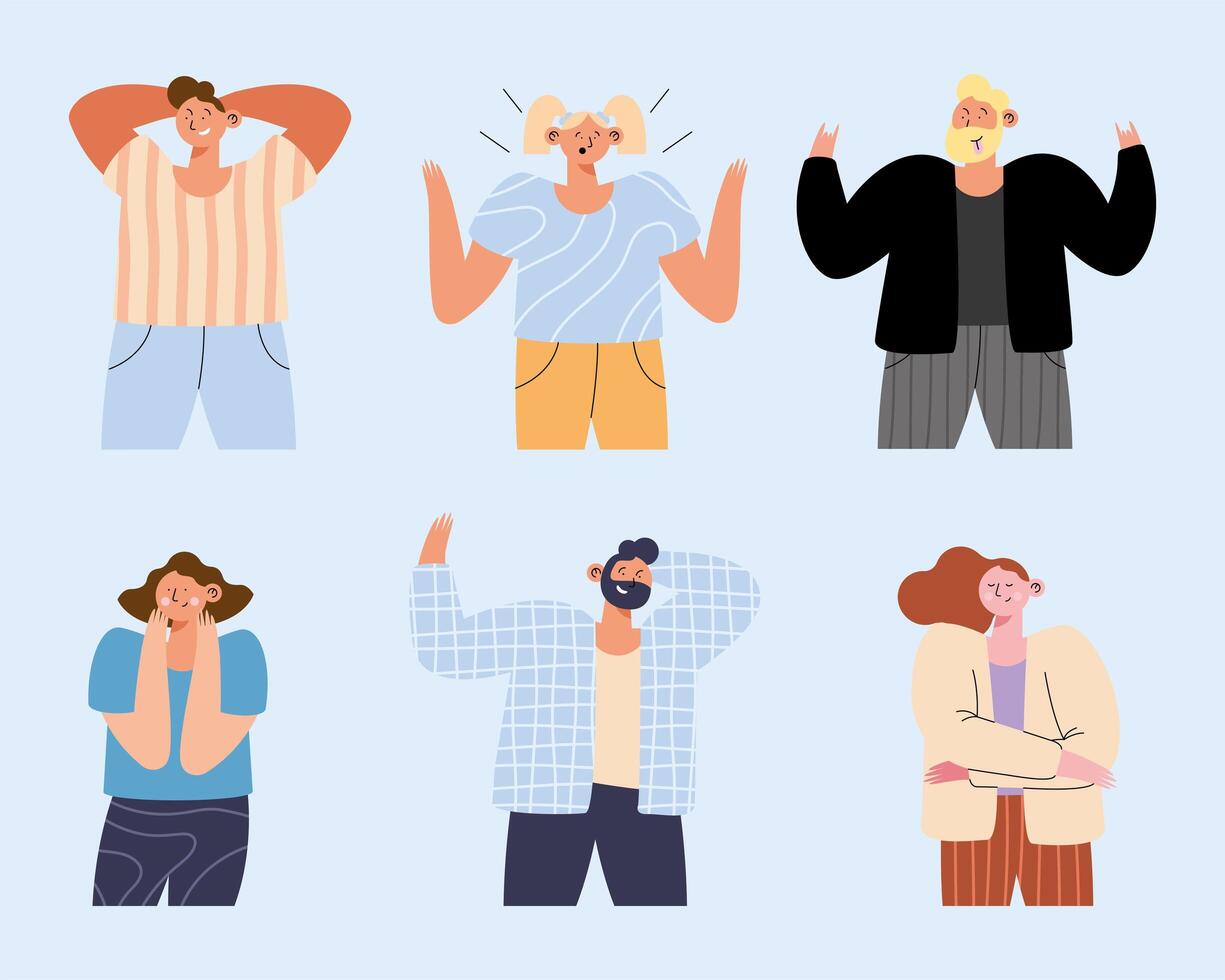 six people gestures characters vector