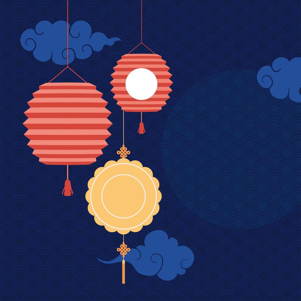 chinese moon lamps hanging vector
