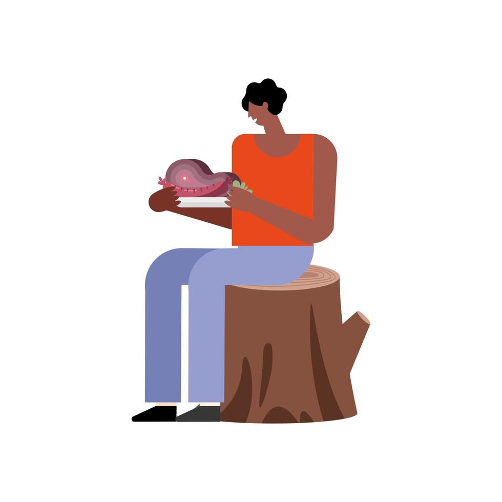 afro woman eating bbq vector