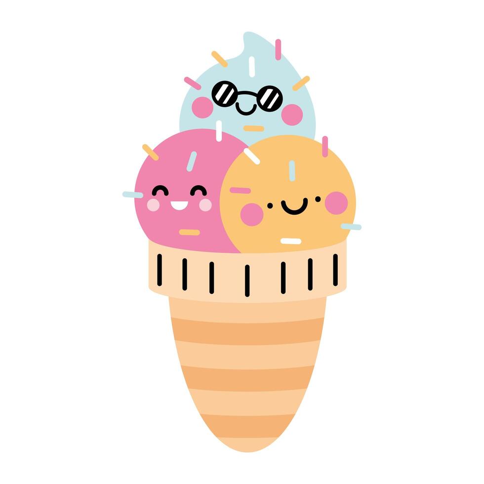 lindo helado kawaii vector