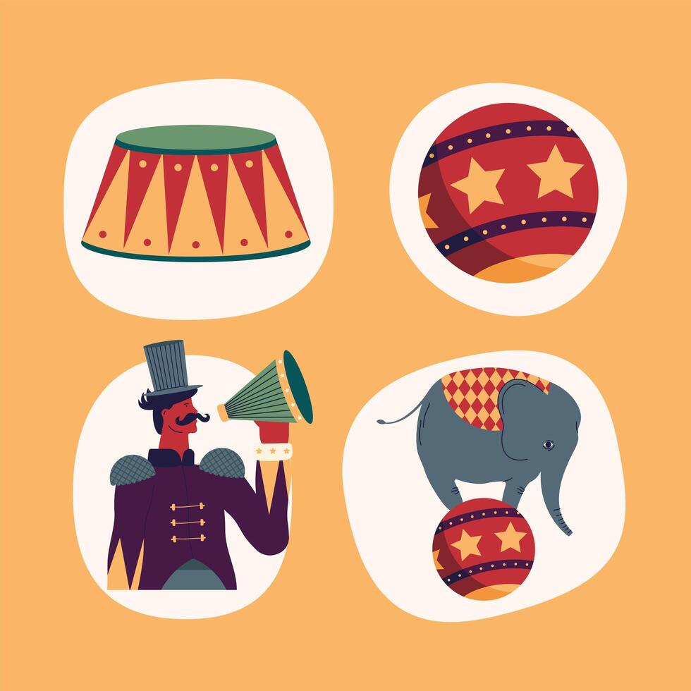 cuatro iconos de espectáculo de circo vector