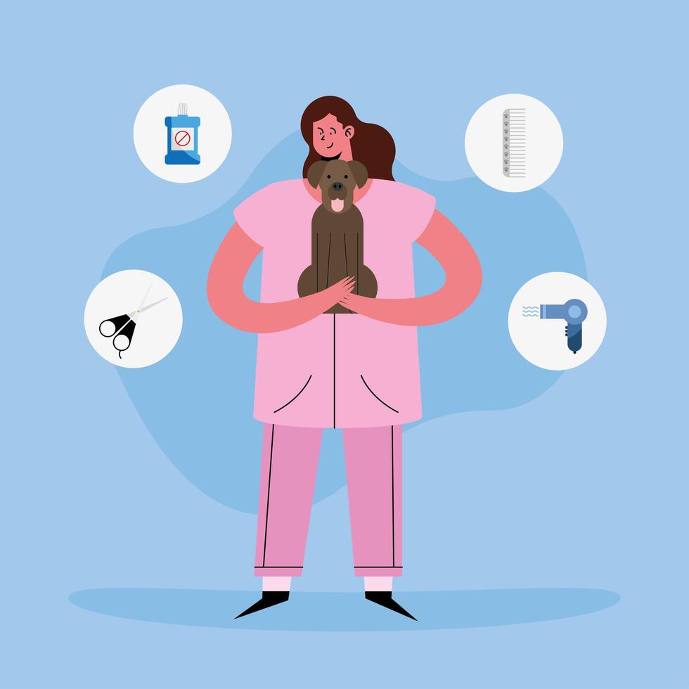 female veterinary and icons vector