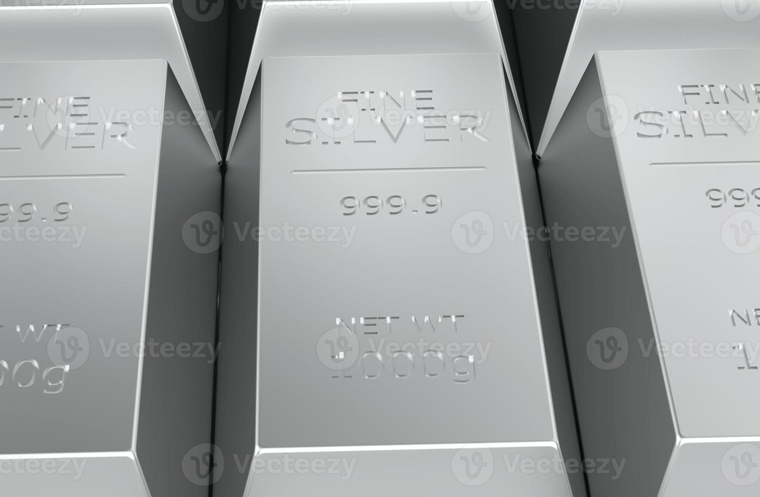 stock of silver bullion in silvered background 3d rendering illustration photo