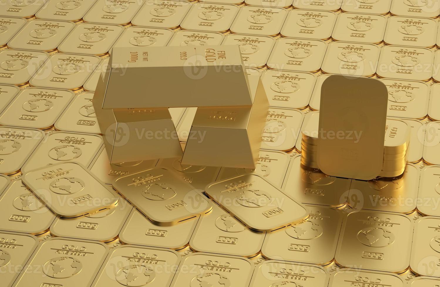 stock of gold bullion in golden background 3d rendering illustration photo