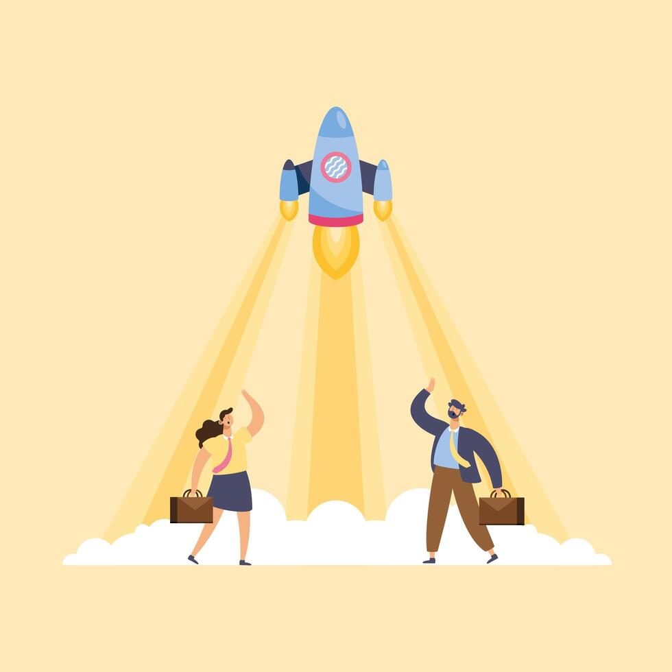 couple and rocket startup vector