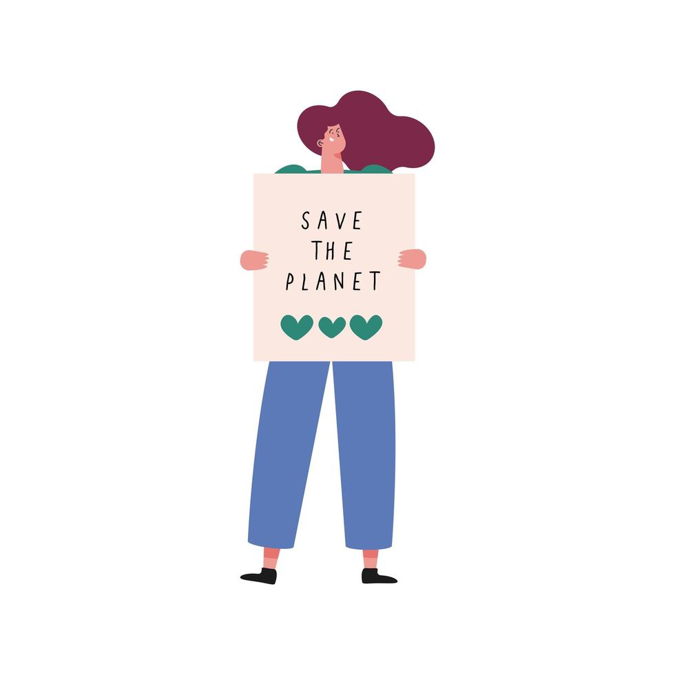 mujer ecologista con pancarta vector