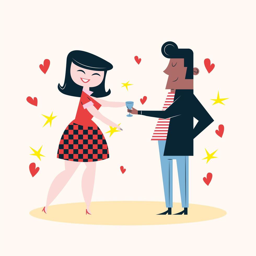 pareja de enamorados con corazones vector