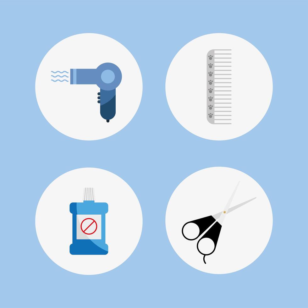 four pet salon tools vector