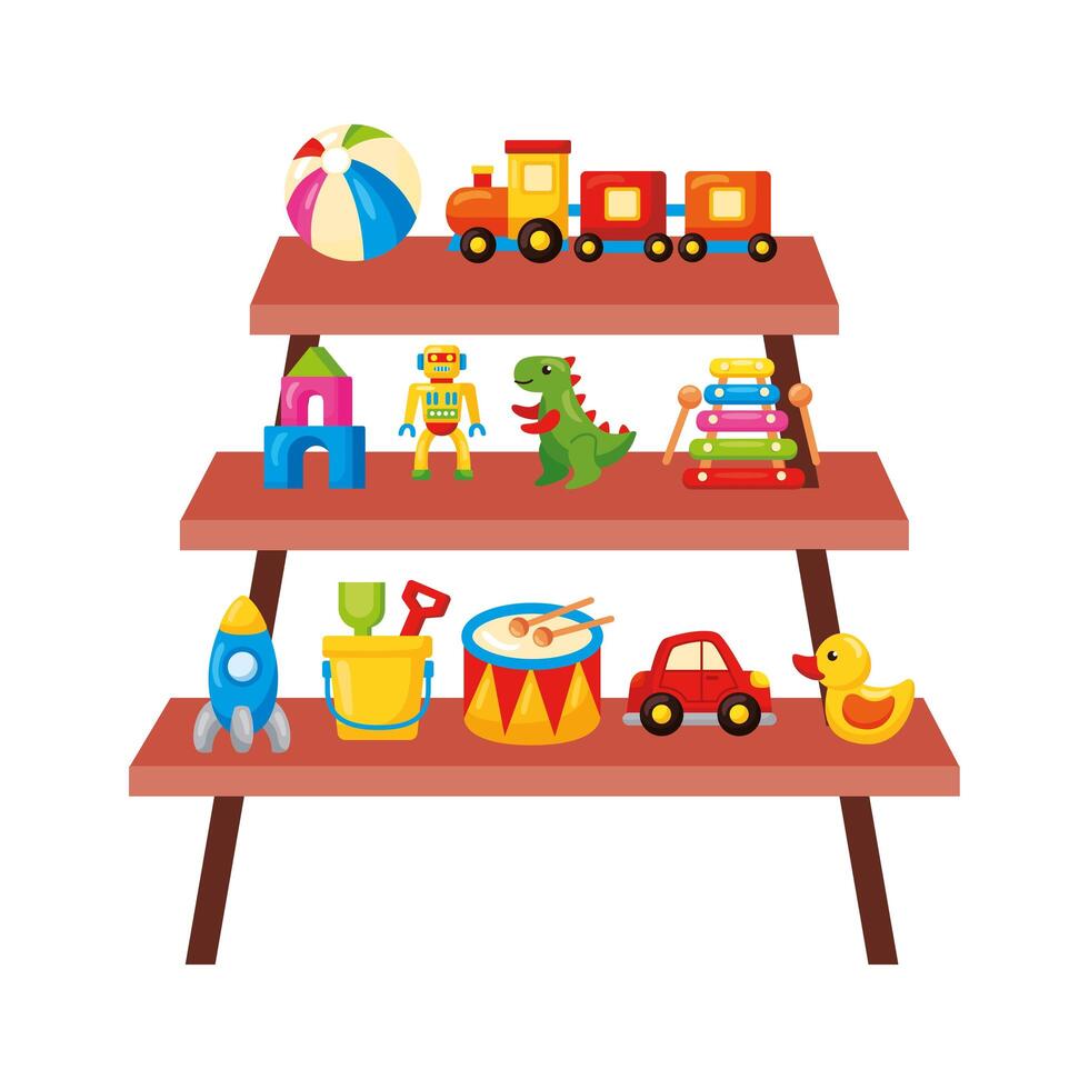 shelves with toys vector