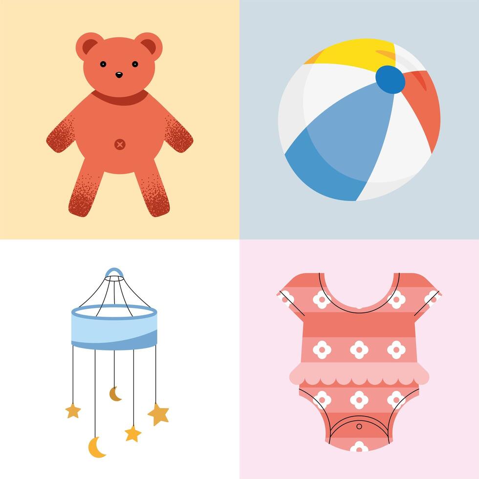 baby shower cuatro iconos vector