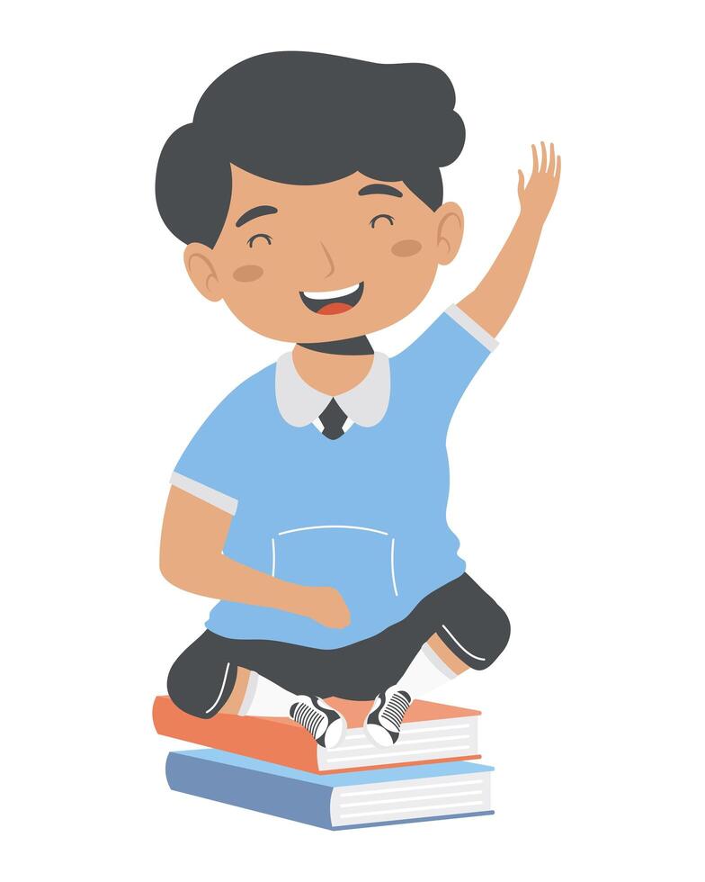 chico estudiante en libros vector