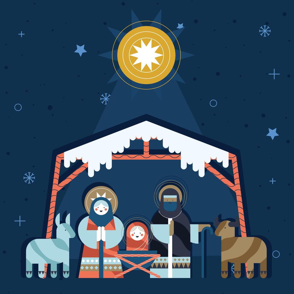 merry christmas nativity scene vector