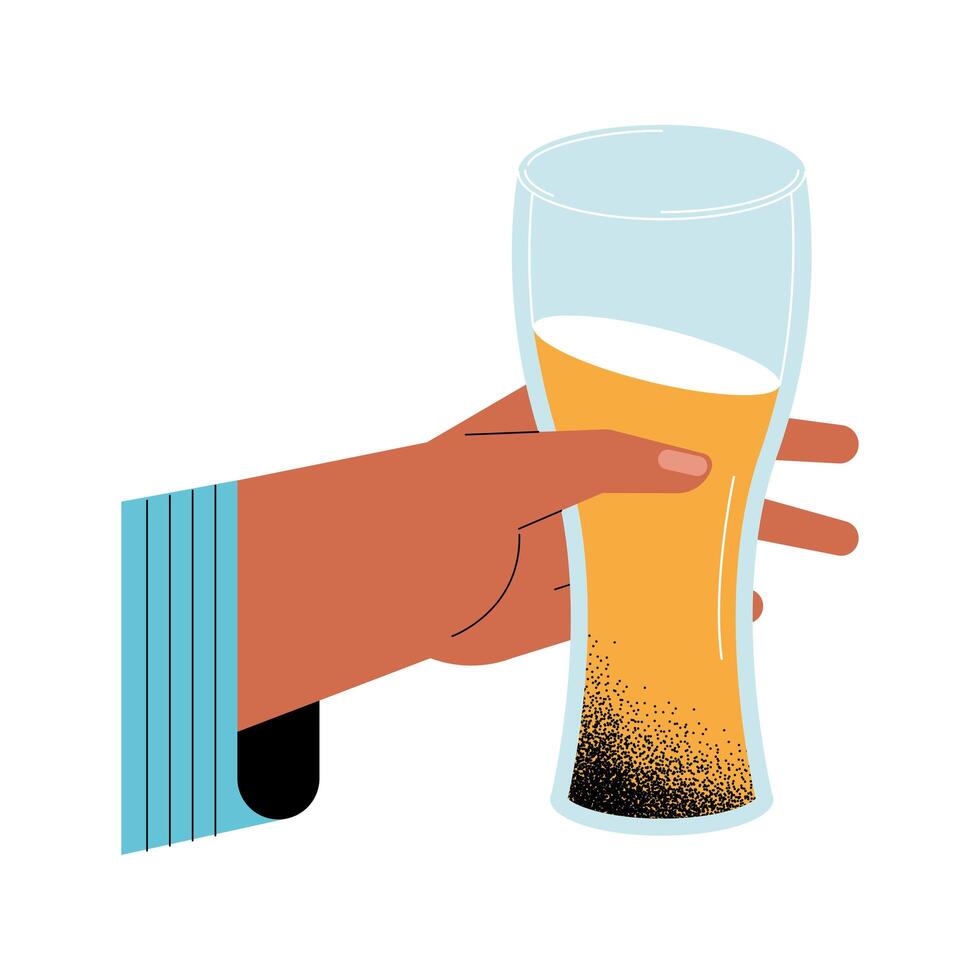 mano con vaso de cerveza vector