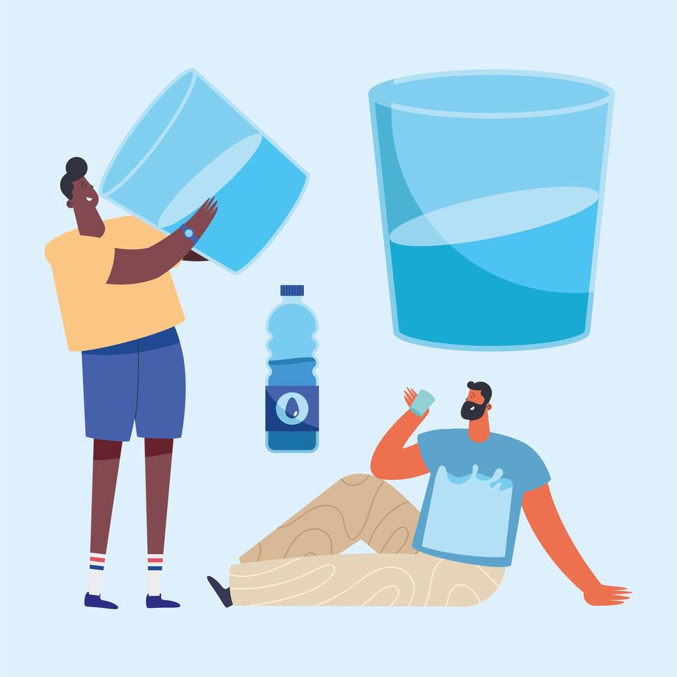 two men drinking water vector