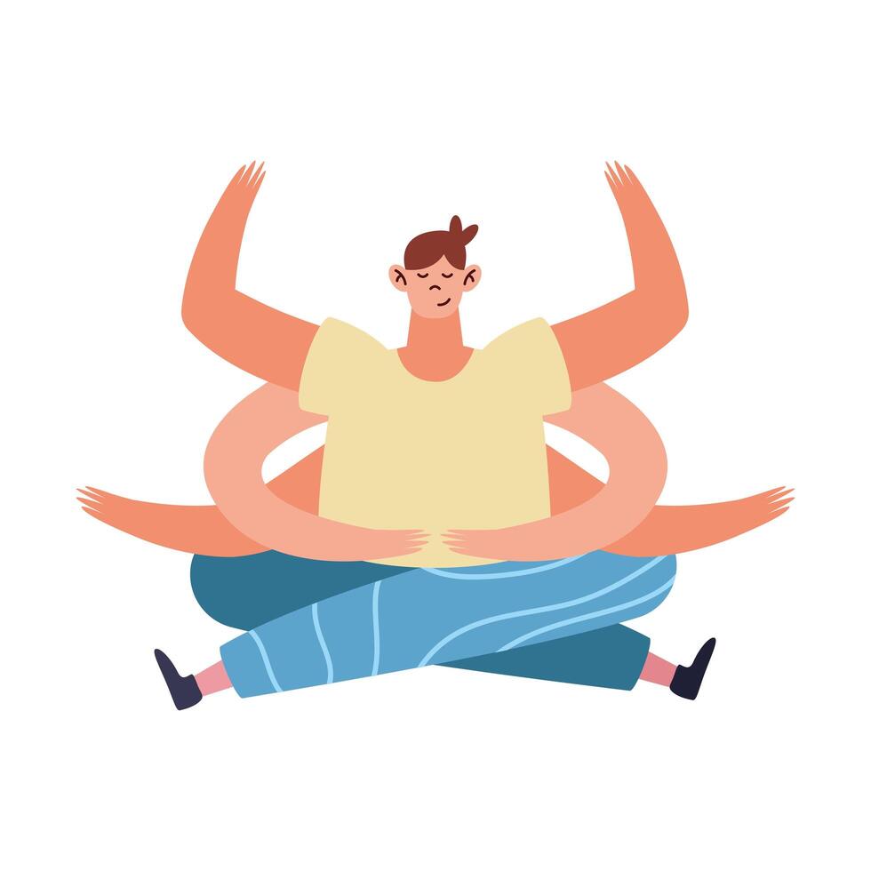 man with multitask hands vector