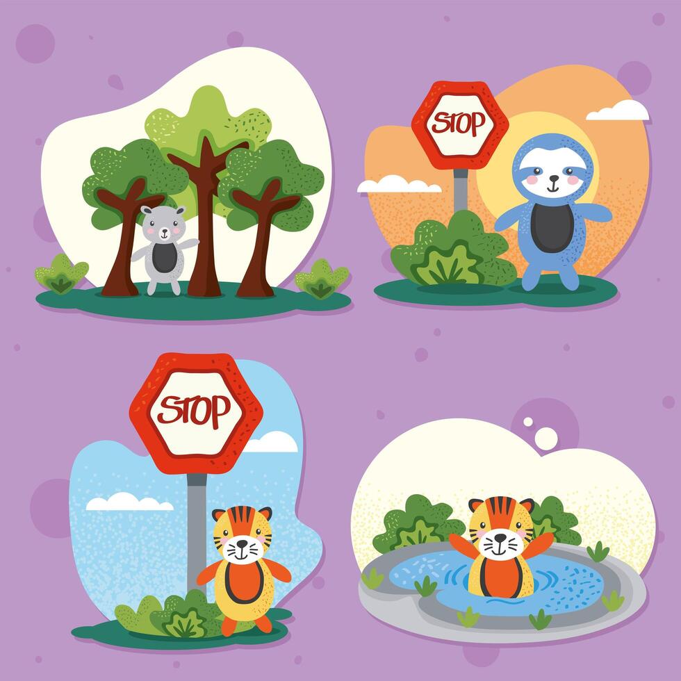 four cute animals characters vector