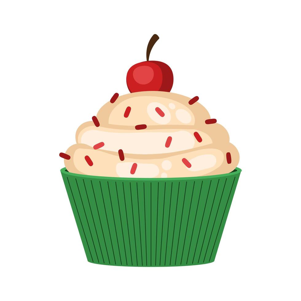 cupcake dulce con cereza vector