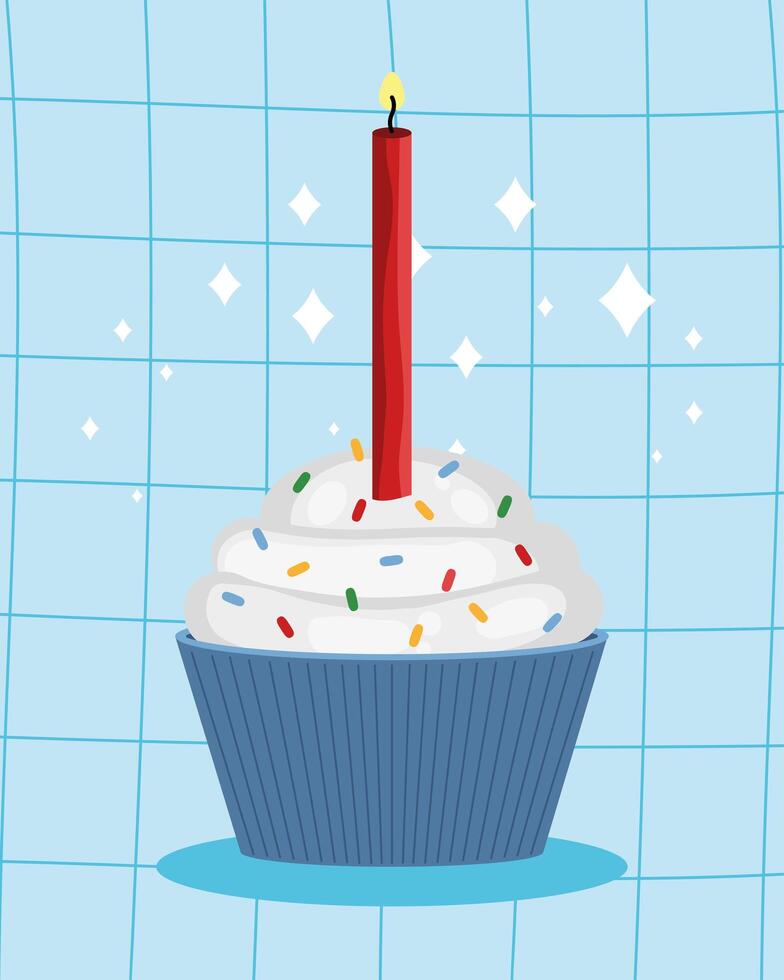 sweet cupcake with candle vector