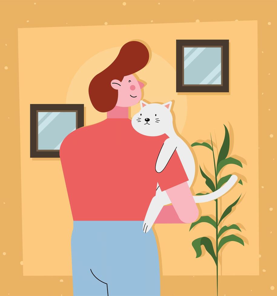 hombre con gato blanco vector