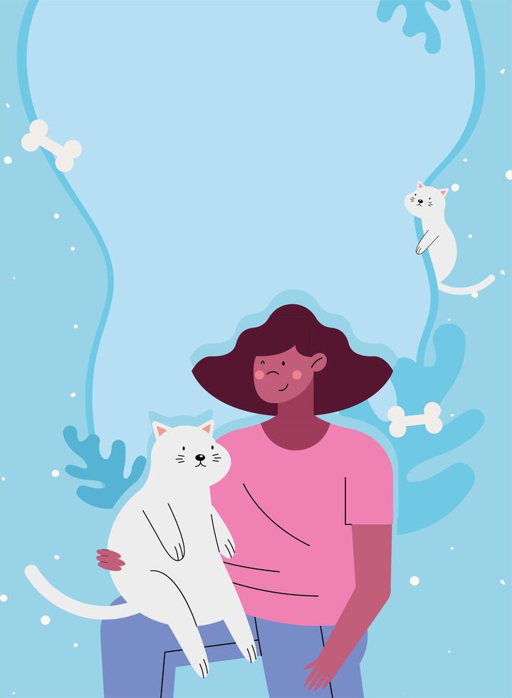 woman hugging cat vector