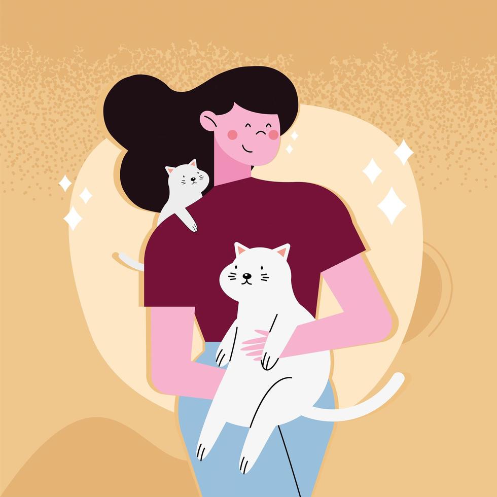girl with two cats vector