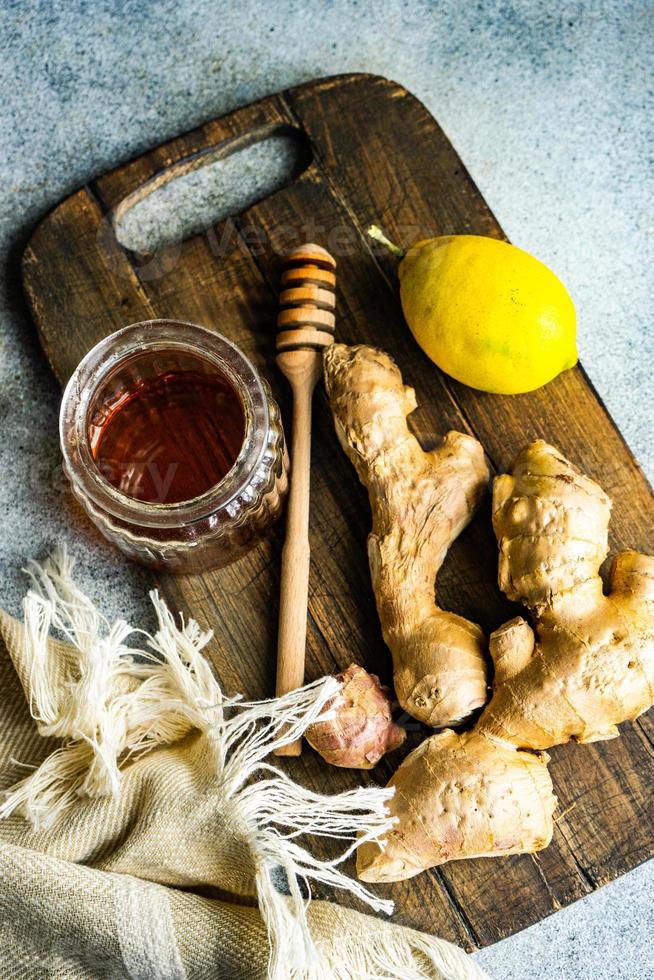 Ingredients for healthy tea with ginger photo