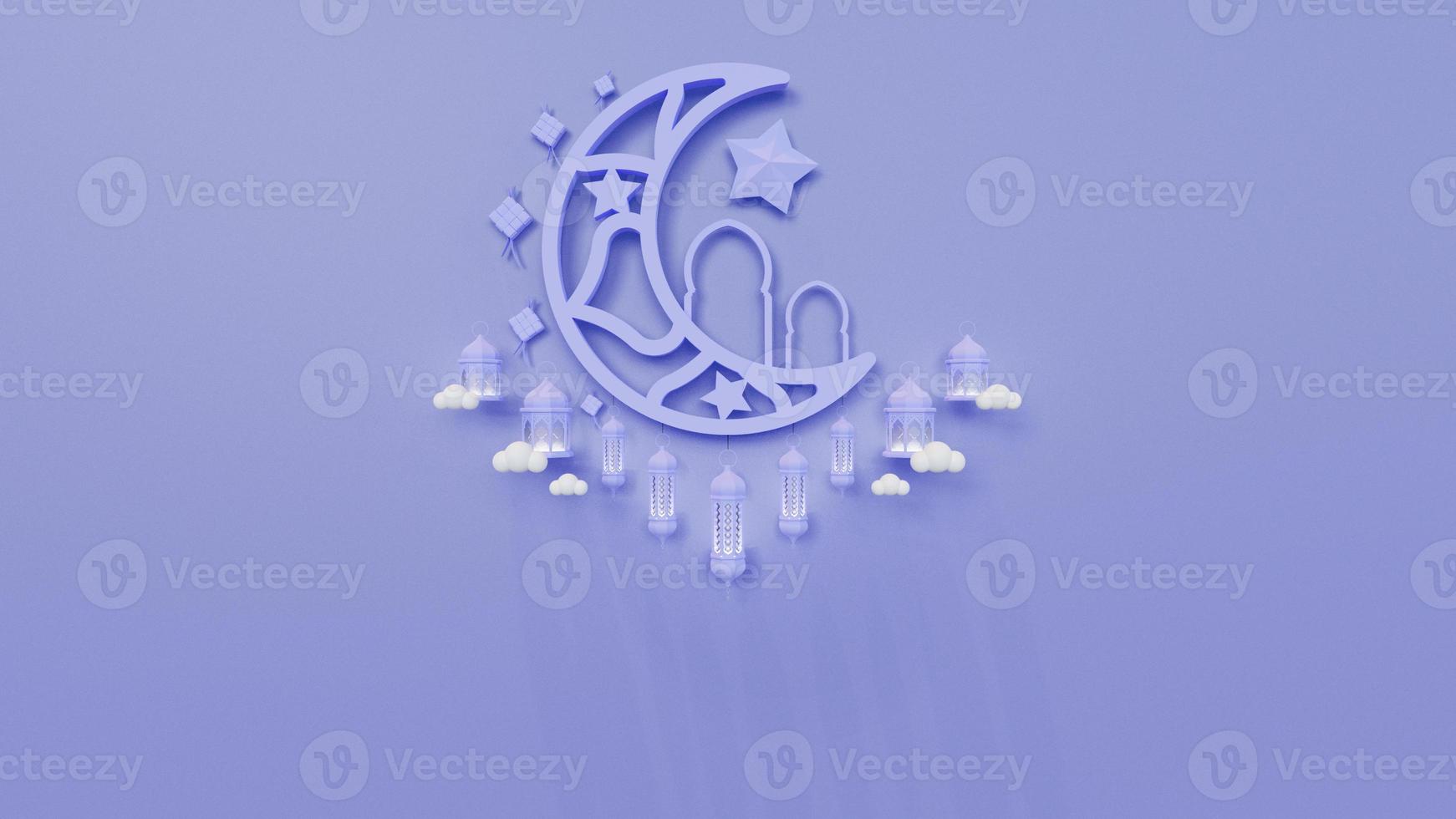 Eid Al Fitr Landing Page Template With Crescent 3D Render Illustration photo