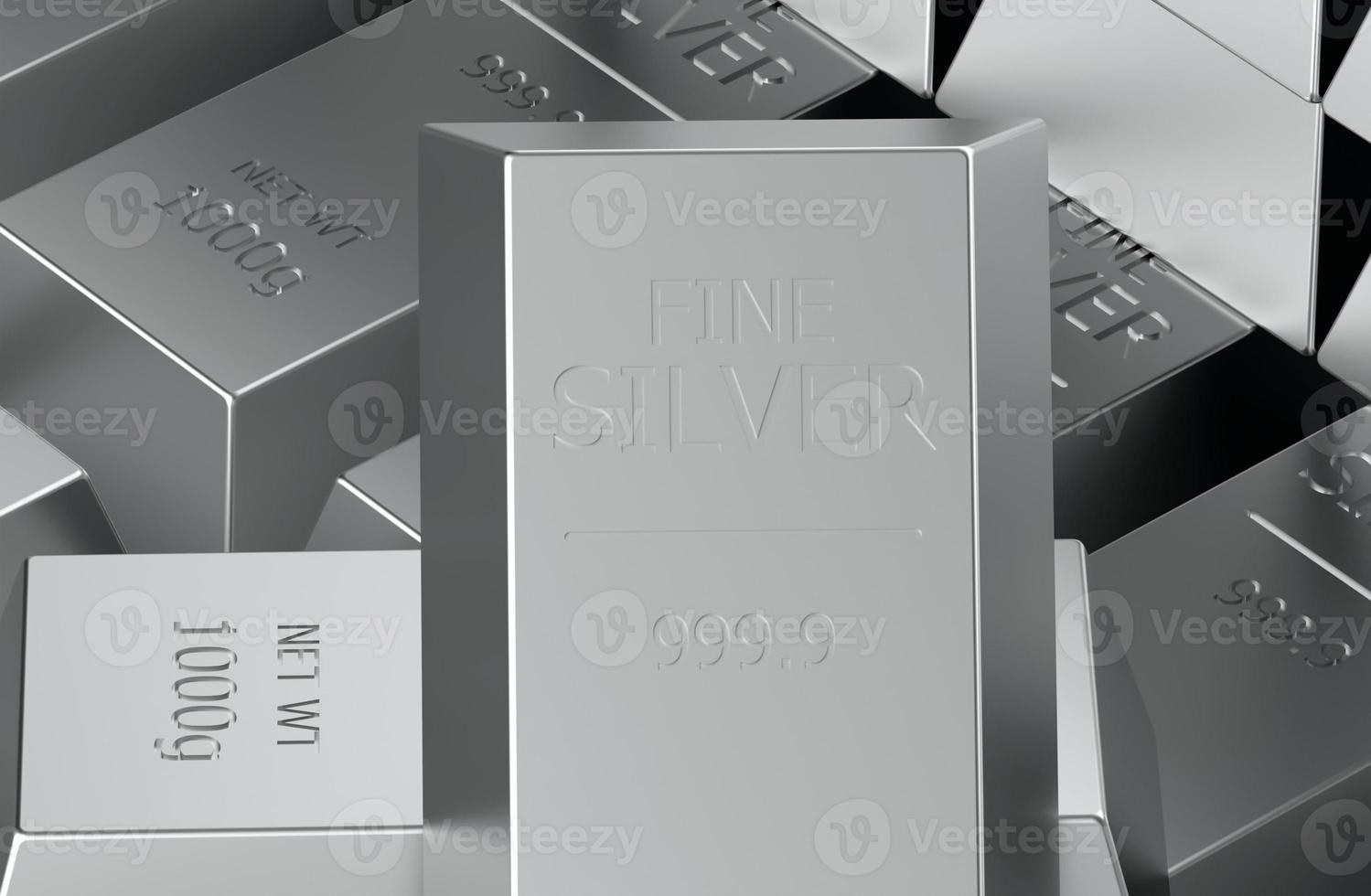 stock of silver bullion in silvered background 3d rendering illustration photo