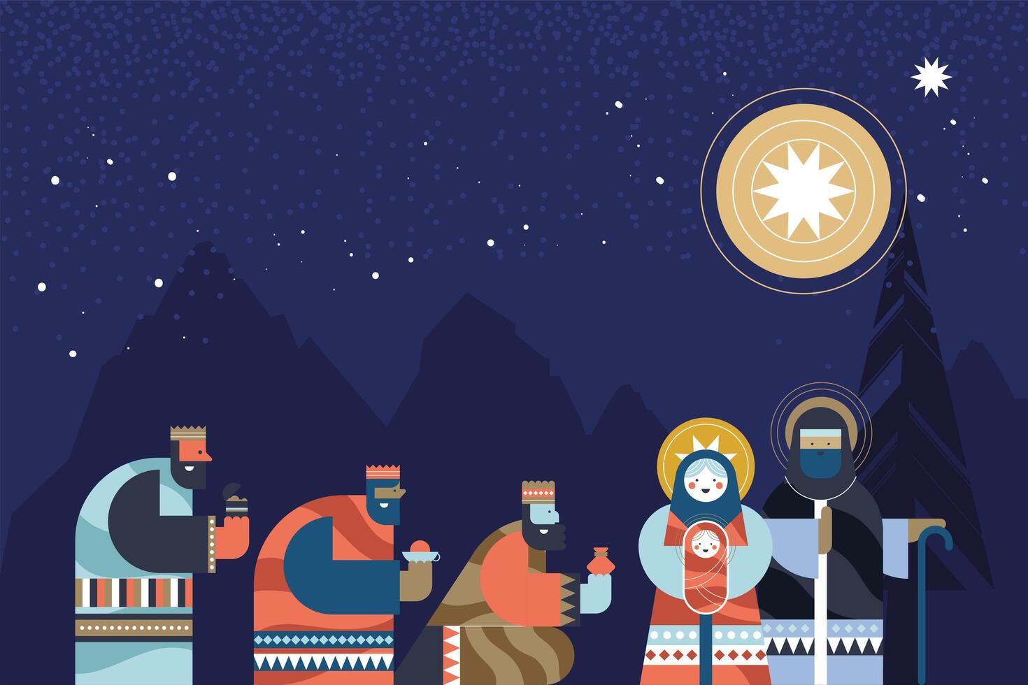 happy epiphany night scene vector