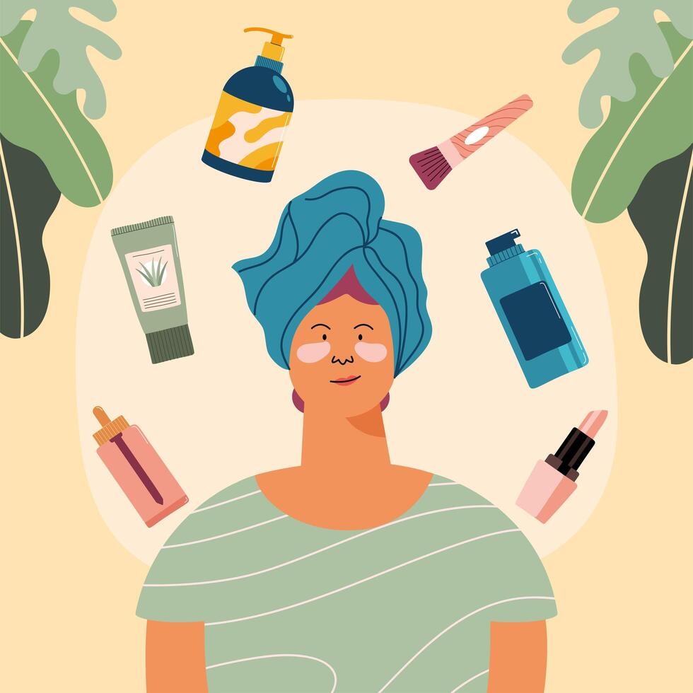 woman with skincare products vector