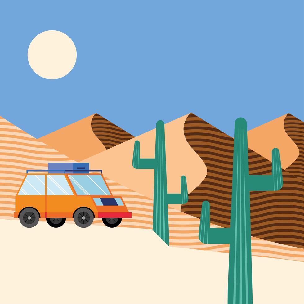 coche de viaje en el desierto vector