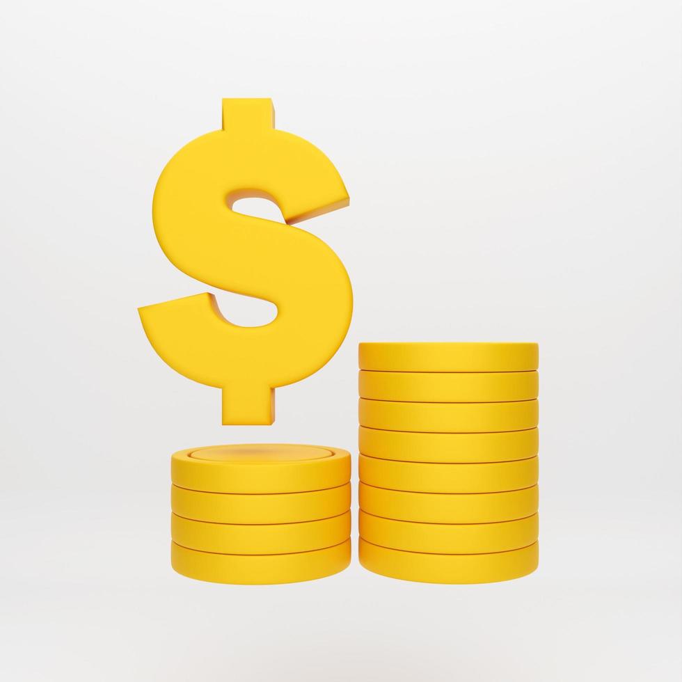 3d cartoon icon coins money dollar for mockup template presentation infographic  3d render illustration photo