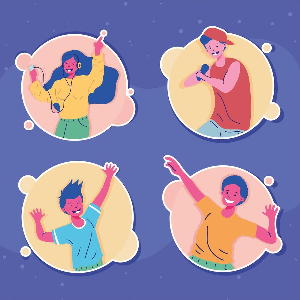 four happy young persons vector