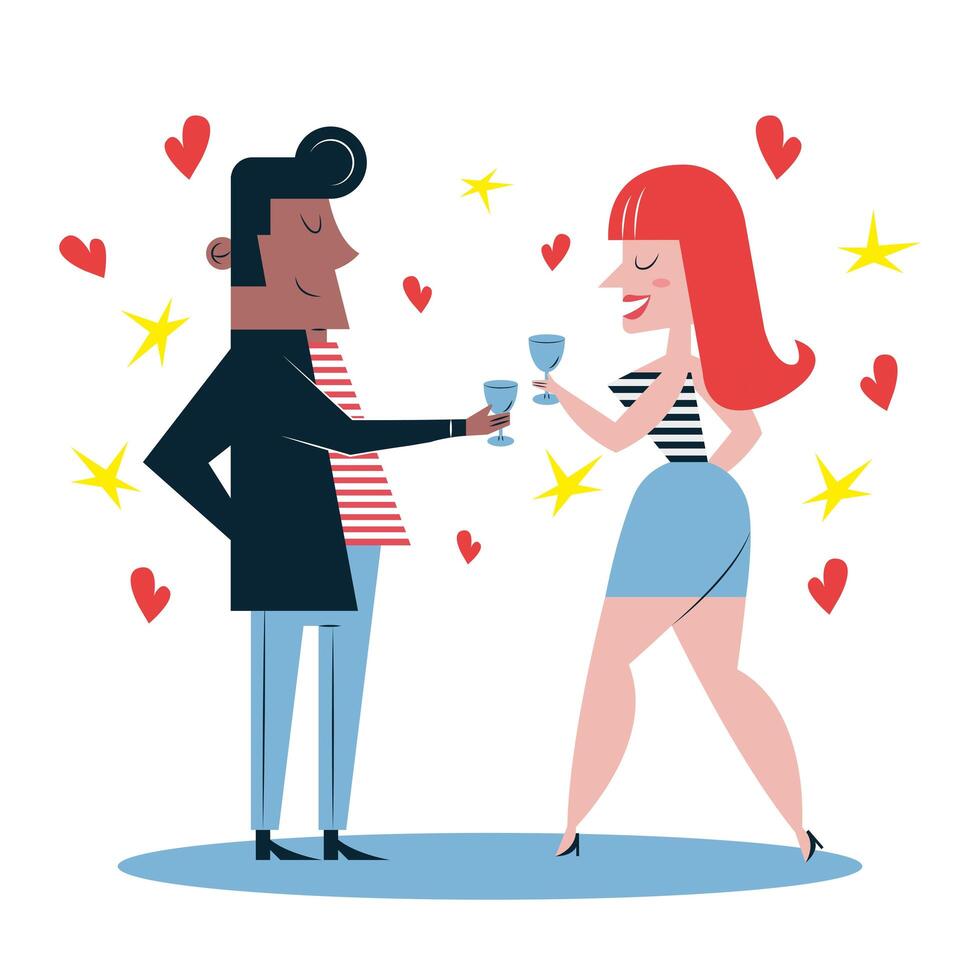 lovers couple cheers cups vector