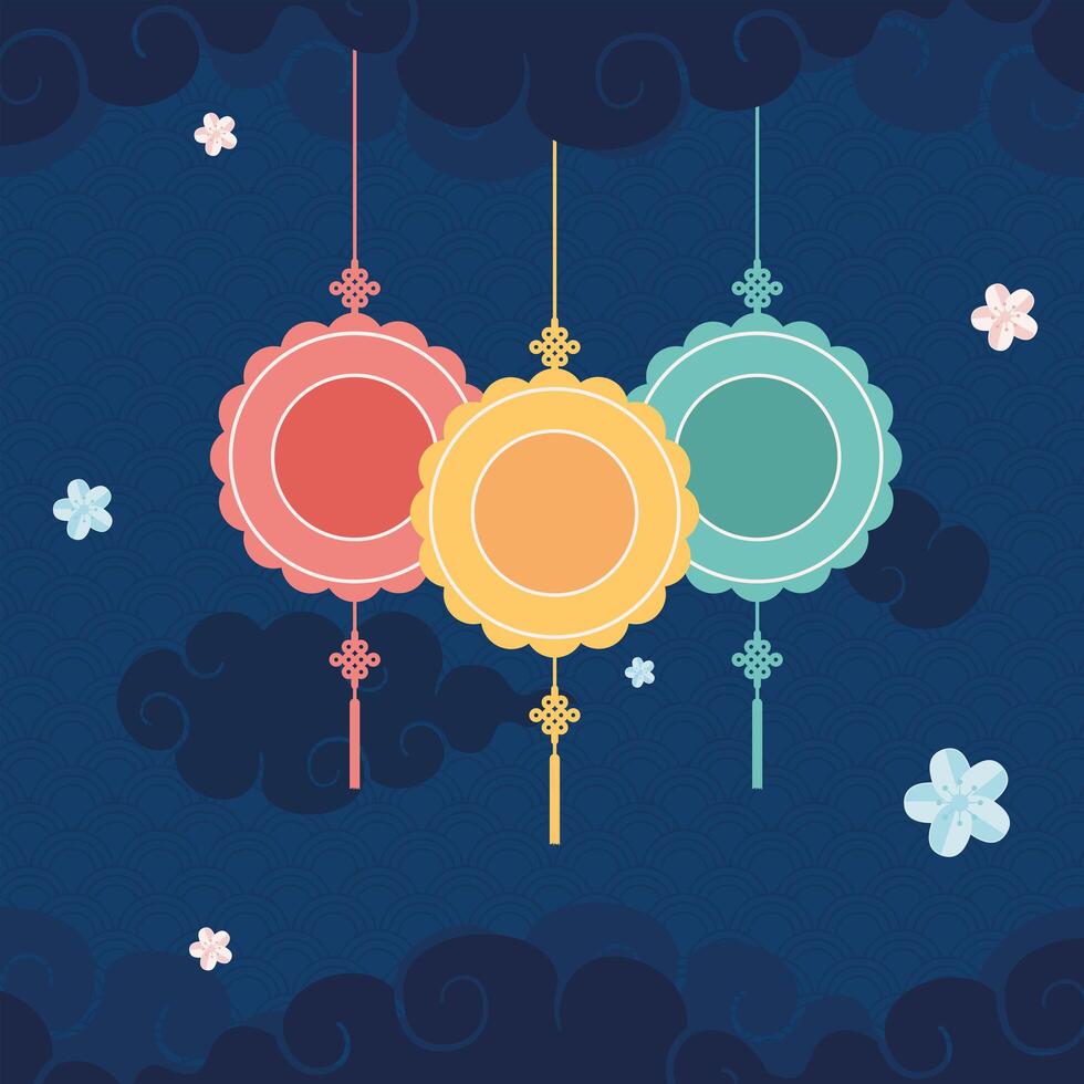 chinese moon festival lamps vector