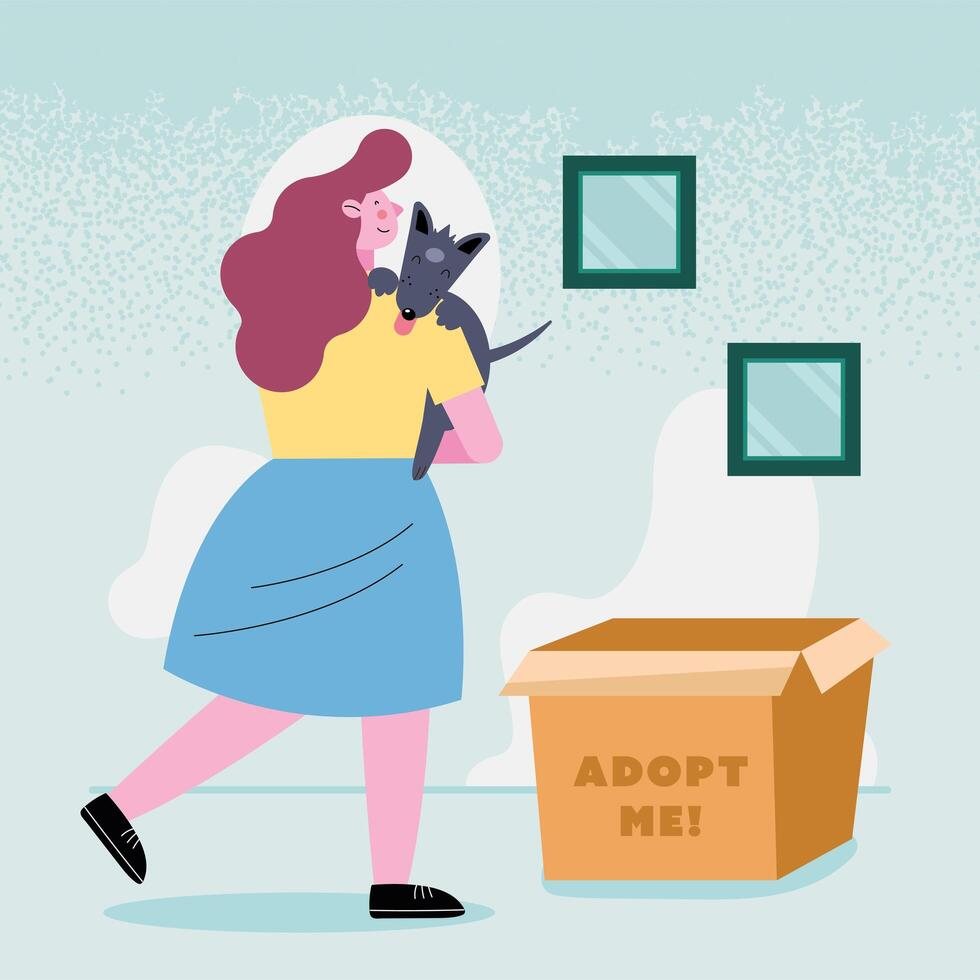 girl holding dog vector