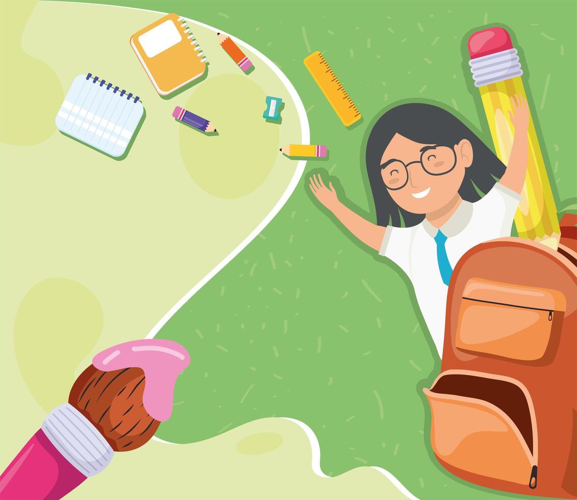 girl with school icons vector