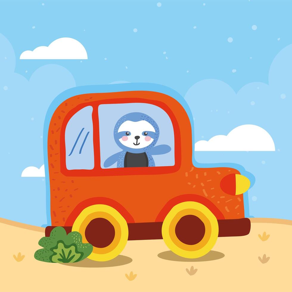 little sloth bear in car vector