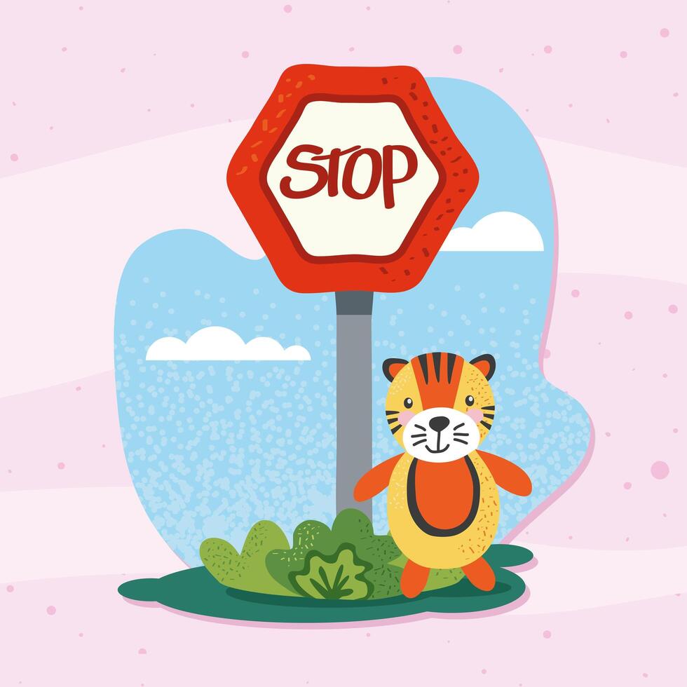 tigre en señal de stop vector