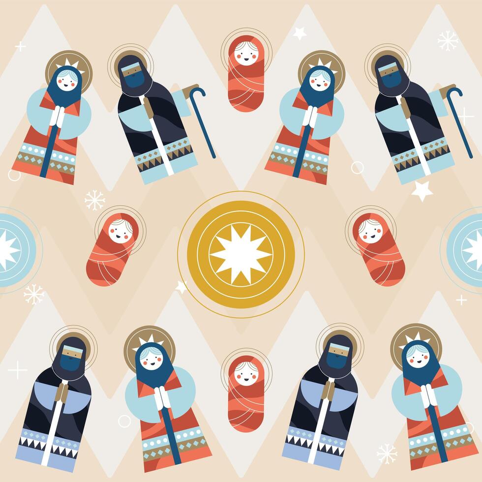 happy christmas characters pattern vector