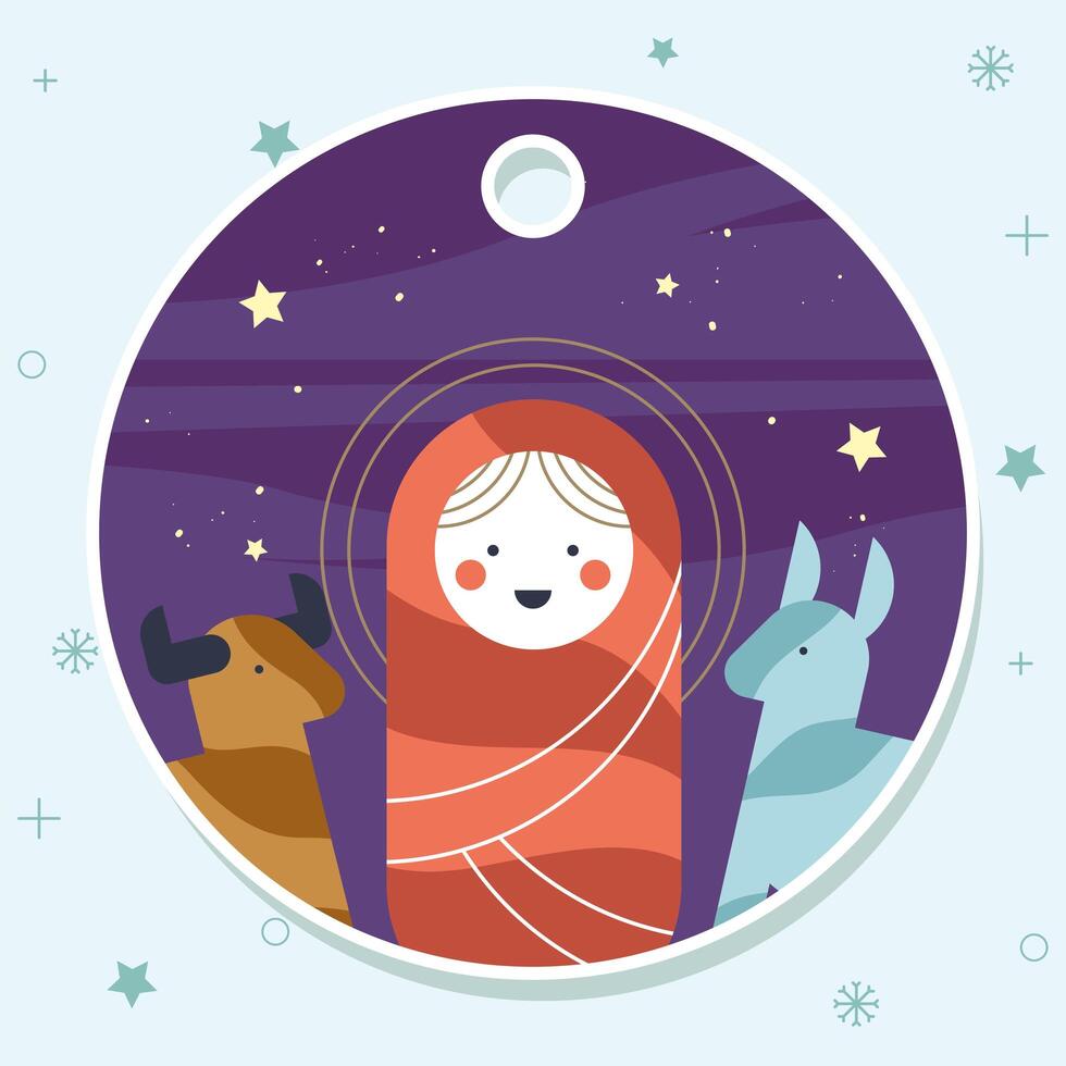 jesus baby and animals tag vector