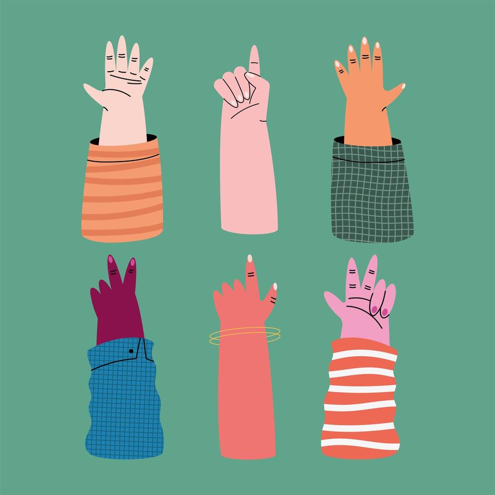 hands up six icons vector