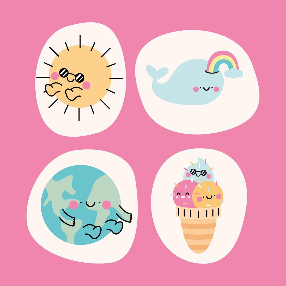 cute kawaii four characters vector