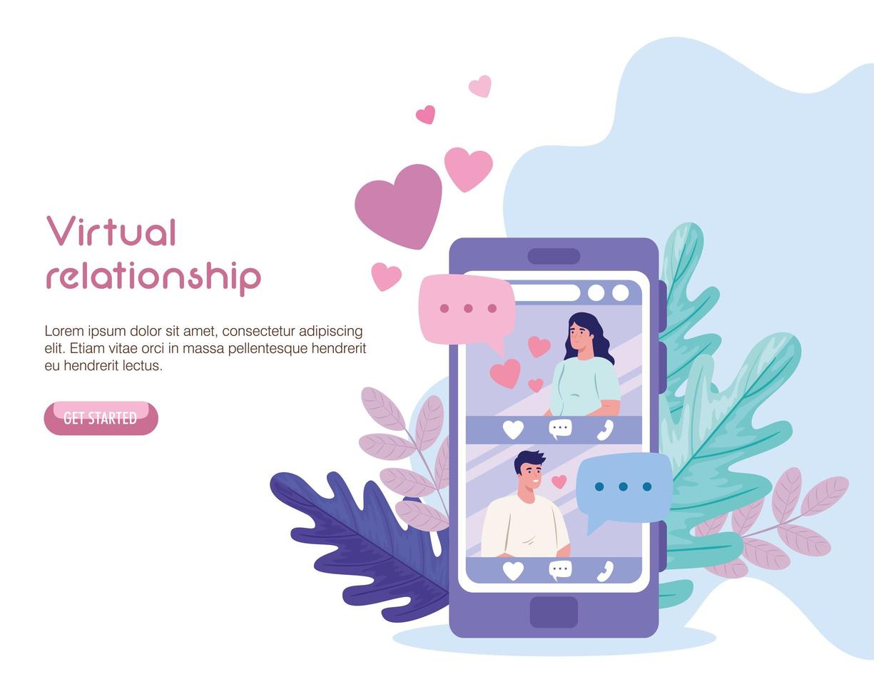 Woman and man chatting in smartphone vector design
