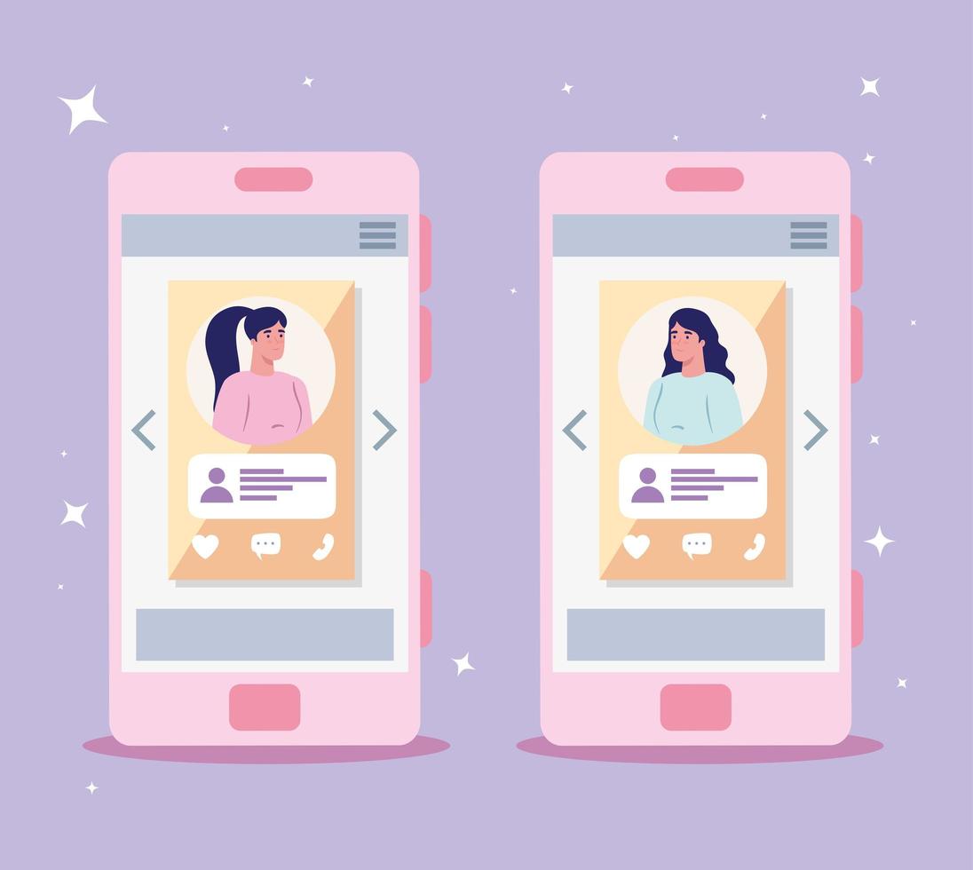 Women in smartphones chatting vector design