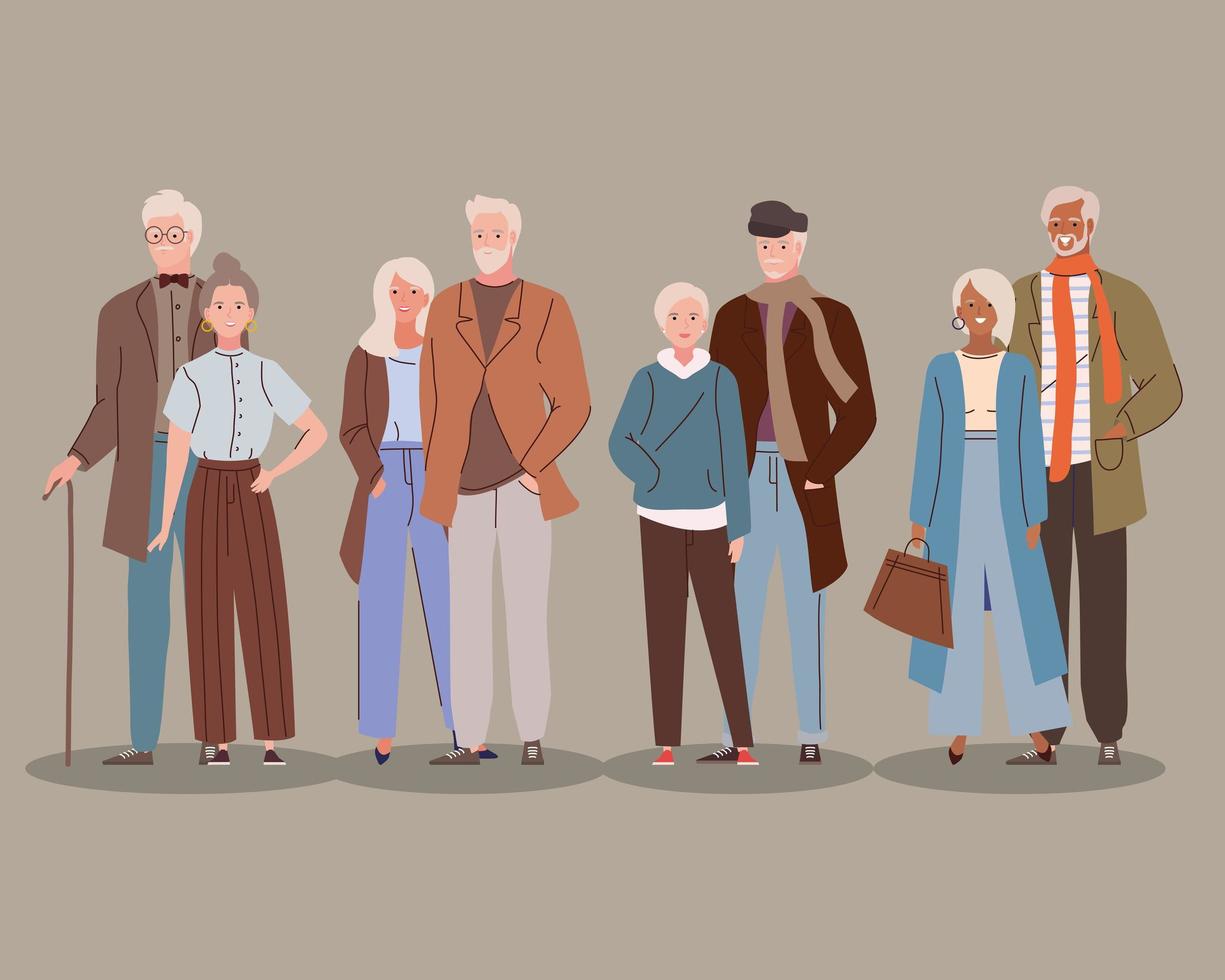 old people in fashionable outfit vector