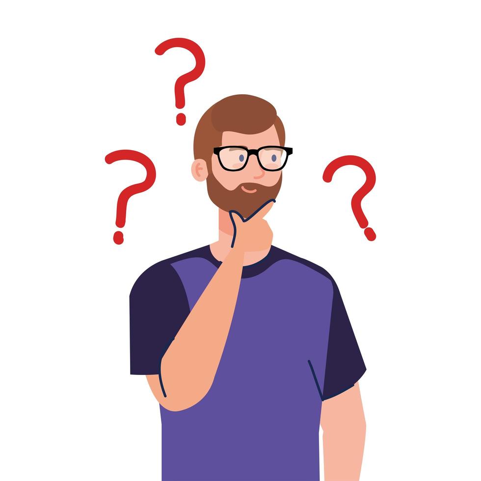 Man avatar thinking with question marks vector design