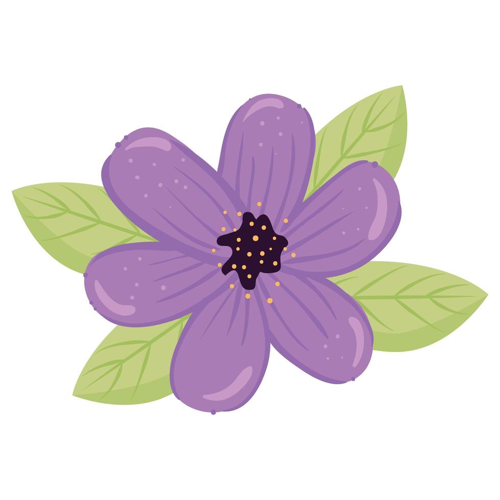 flor morada con hojas de diseño vectorial vector