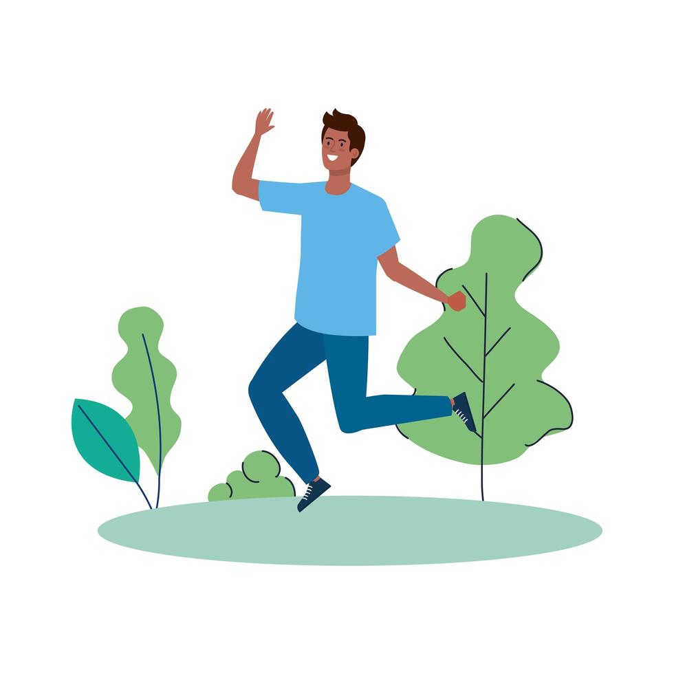 Isolated avatar man jumping at park vector design